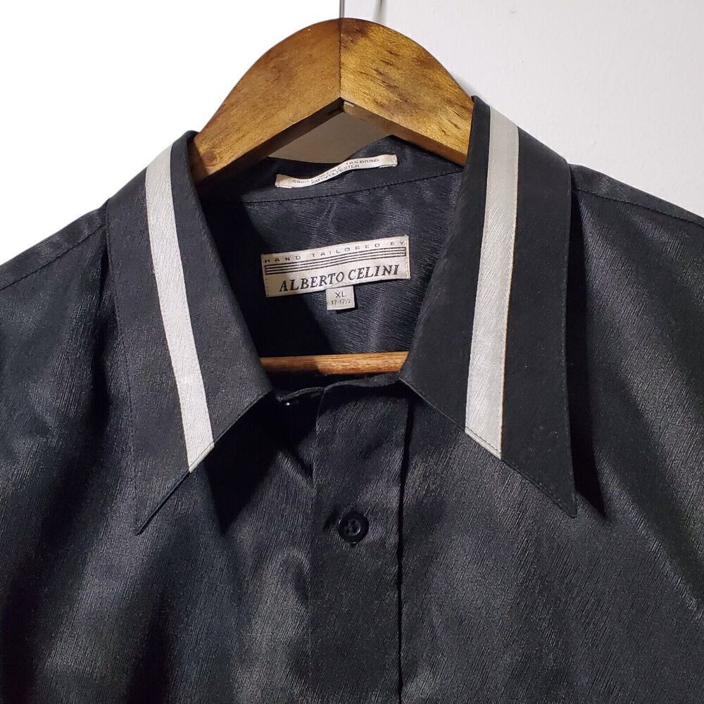 Alberto Celini Metallic Brushed Dress Shirt Size XL Long Sleeve Pocket Mens